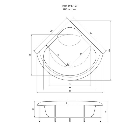 Акриловая ванна Aquatika Tema Basic 150x150 с гидромассажем