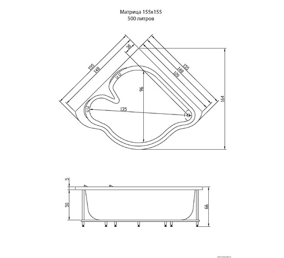 Акриловая ванна Aquatika Matriza Basic 155x155 с гидромассажем