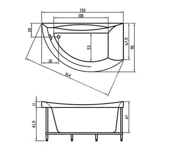 Акриловая ванна Aquatika Gotika Standart 150x90 R без гидромассажа