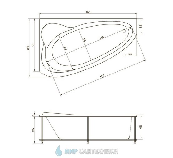 Акриловая ванна Aquatika Logika Basic 160x105 L с гидромассажем