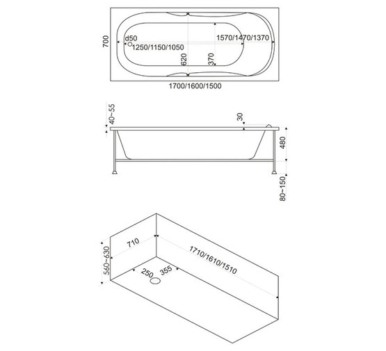 Акриловая ванна BAS Мальдива Flat 160x70 с гидромассажем