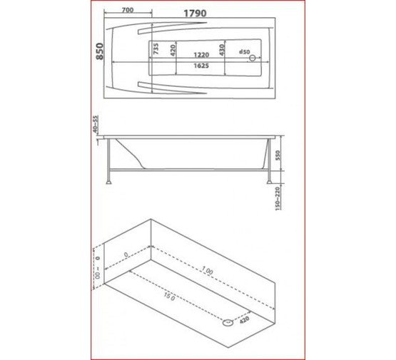 Акриловая ванна BAS Эвита Flat 180*85 с гидромассажем