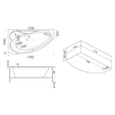 Акриловая ванна BAS Николь Flat 170x105 L с гидромассажем