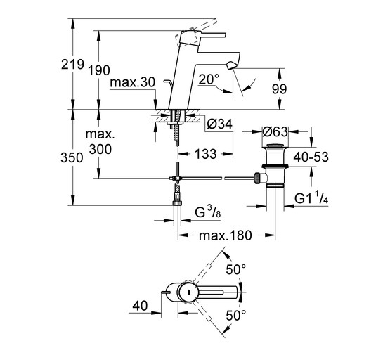 Смеситель для раковины Grohe Concetto 23450001 с донным клапаном