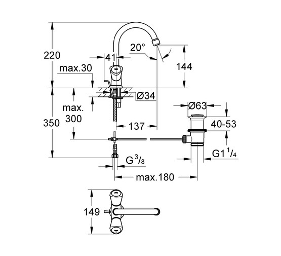 Смеситель для раковины Grohe Costa S 21257001 с донным клапаном