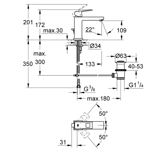 Смеситель для раковины Grohe Eurocube  23445000 с донным клапаном