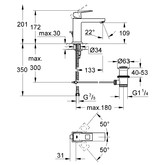 Смеситель для раковины Grohe Eurocube  23445000 с донным клапаном