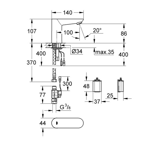 Смеситель для раковины Grohe Euroeco CE 36271000 инфракрасная электроника  со смешиванием 6V