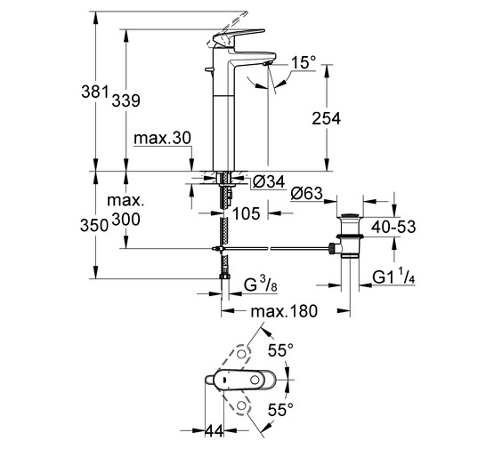 Смеситель для раковины Grohe Europlus II 32618002 с донным клапаном