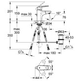 Смеситель для раковины Grohe Europlus II 33155002 с выдвижным изливом и донным клапаном