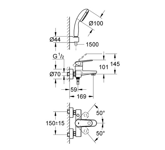 Смеситель для ванны GROHE Europlus II 33547002 с душевым гарнитуром