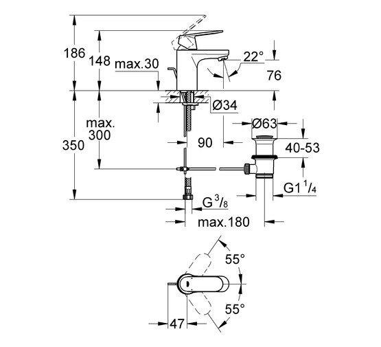 Смеситель для раковины Grohe Eurosmart Cosmopolitan 32825000 с донным клапаном