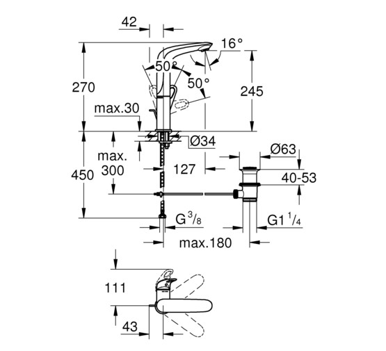 Смеситель для раковины Grohe Eurostyle 2015 23569003 с высоким изливом и донным клапаном