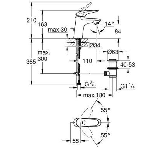 Смеситель для раковины Grohe Eurostyle 2015 Solid 23707003 с донным клапаном