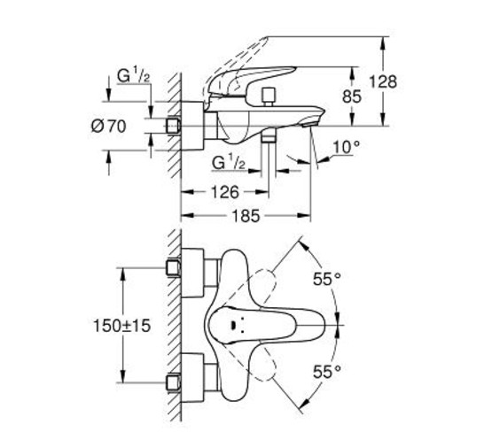 Смеситель для ванны GROHE Eurostyle 2015 23726003