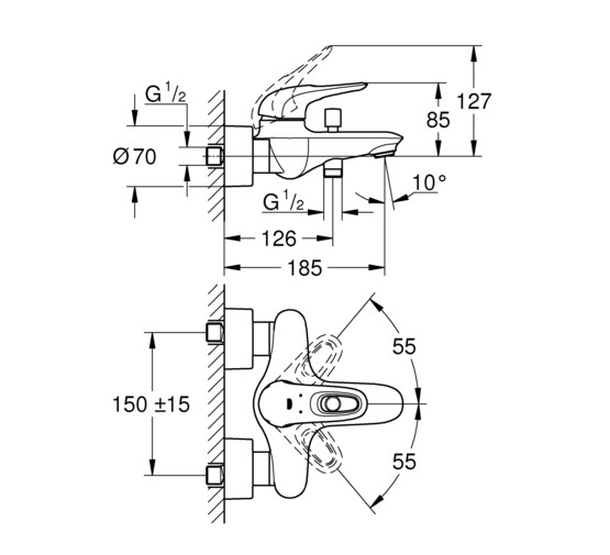 Смеситель для ванны GROHE Eurostyle 2015 33591003