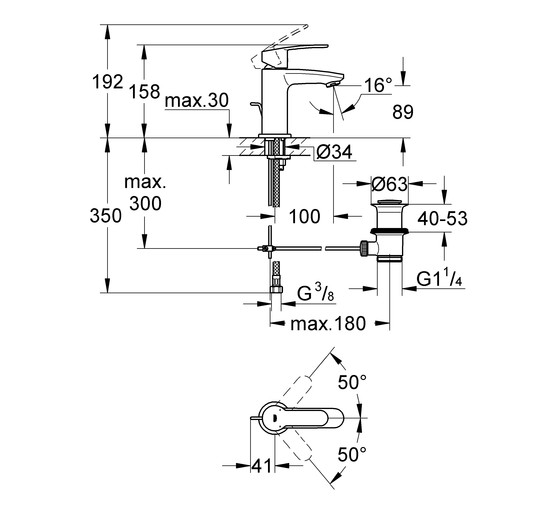 Смеситель для раковины Grohe Eurostyle Cosmopolitan 23037002 с донным клапаном