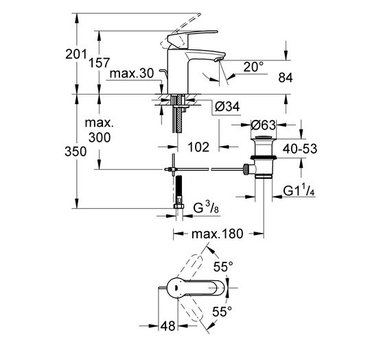 Смеситель для раковины Grohe Eurostyle Cosmopolitan 33552002 с донным клапаном