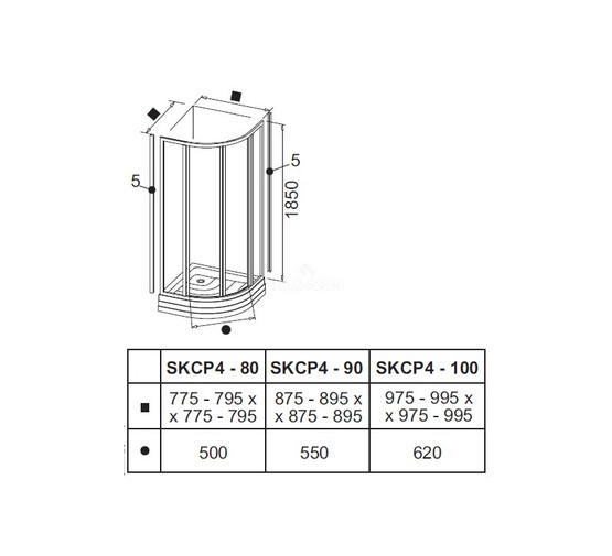 Душевой угол Ravak Supernova SKCP4 - 80 белый + пластик Перл