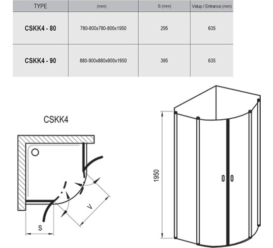 Душевой угол Ravak Chrome CSKK4 - 80 белый + стекло Транспарент