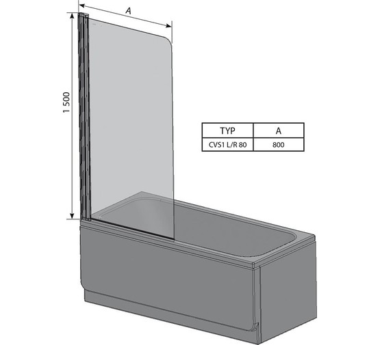 Шторка для ванны Ravak Chrome CVS1-80 L хром + стекло Транспарент 