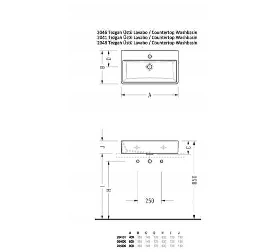 Раковина накладная Serel Washbasin 2048 80 см