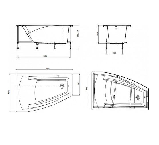 Акриловая ванна Roca HALL ANGULAR 150x100 левая