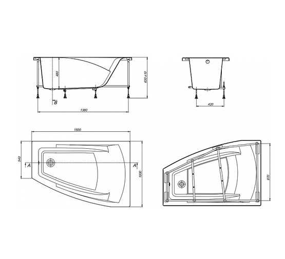 Акриловая ванна Roca HALL ANGULAR 150x100 правая