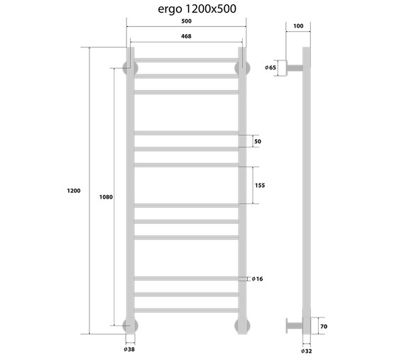 Полотенцесушитель электрический Energy Ergo 500x1200 П12