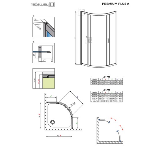 Душевой угол Radaway Premium Plus A90 900х900 хром,прозрачное стекло