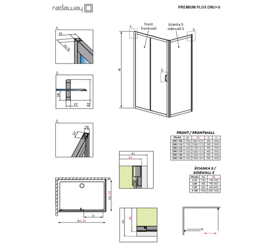 Душевой угол Radaway Premium Plus DWJ+S 1000х800 хром,прозрачное стекло