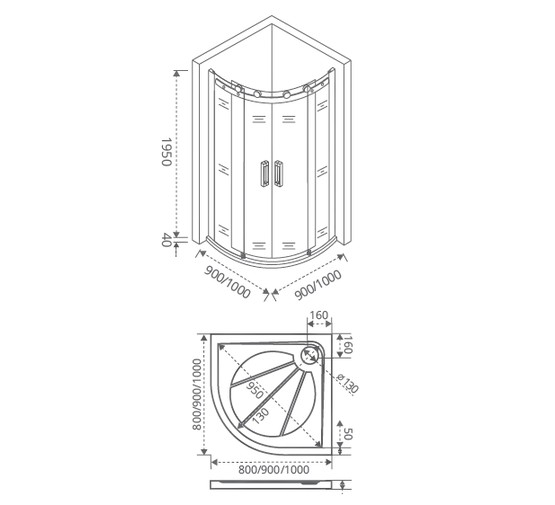 Душевой угол GOOD DOOR Galaxy R-TD-90-C-CH 900x900  хром + прозрачное стекло 