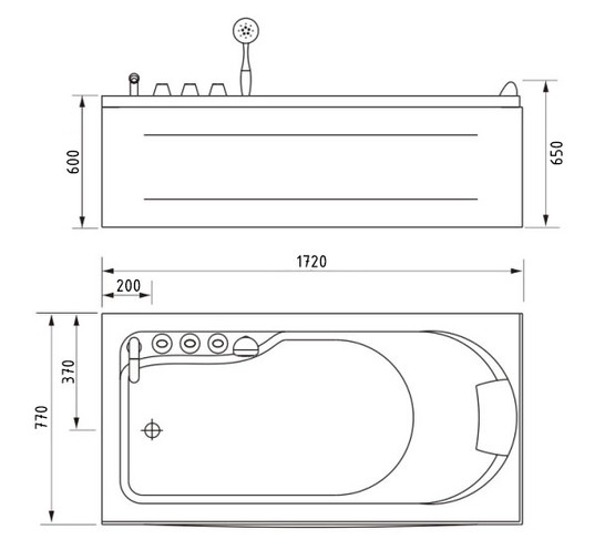 Акриловая ванна Gemy G9006-1,7 B L 170x77 с гидромассажем