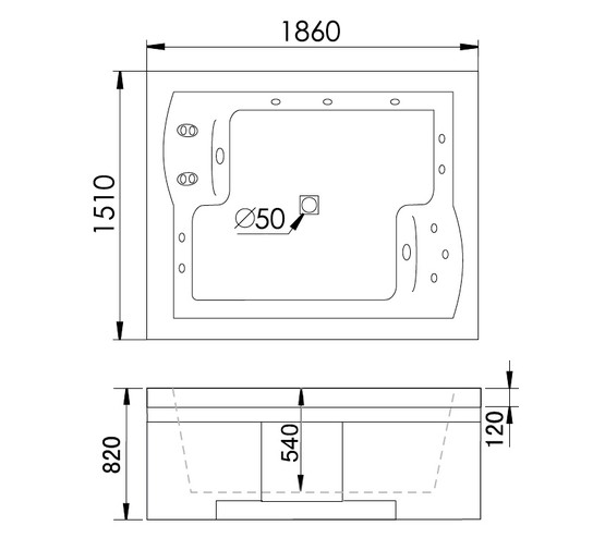 Акриловая ванна Gemy G9052-II B R 186x151 с гидромассажем