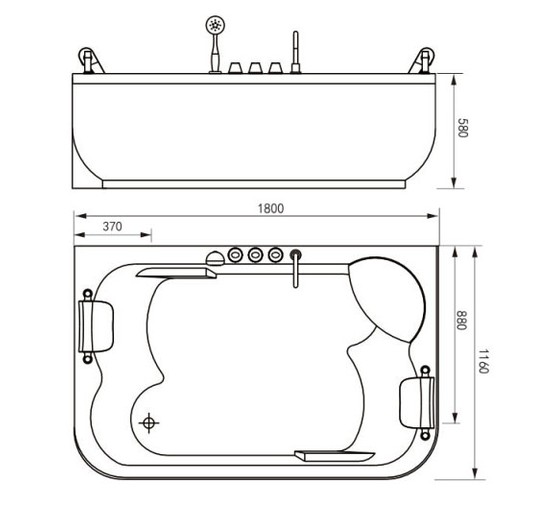 Акриловая ванна Gemy G9085 K L 180x121 с гидромассажем