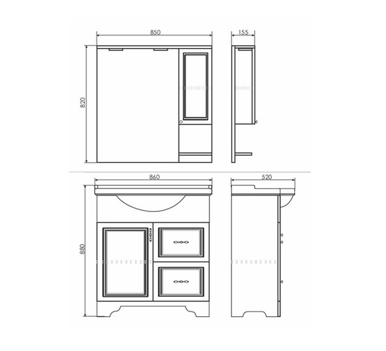 Комплект мебели Comforty Севилья 85 см слоновая кость