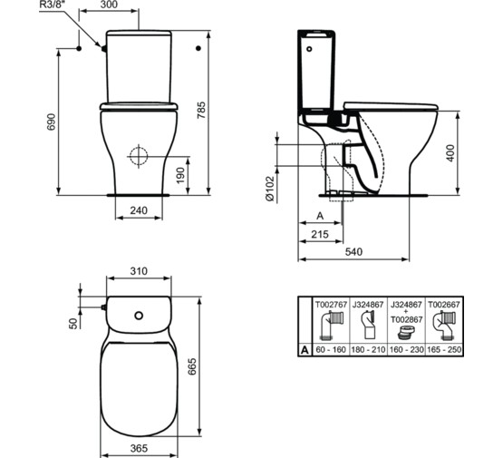 Унитаз компакт Ideal Standart Tesi T008701 Aquablade сидение  дюропласт микролифт