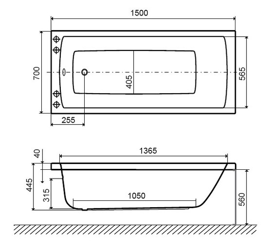 Акриловая ванна Excellent  Aquaria 150x70