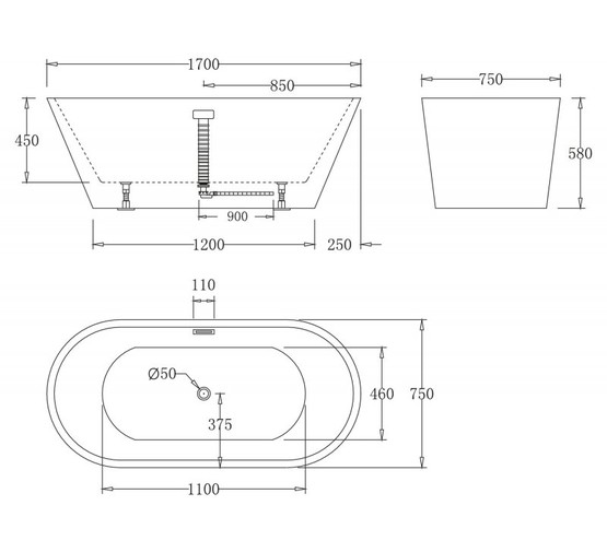 Акриловая ванна BelBagno BB61-1700 170x80