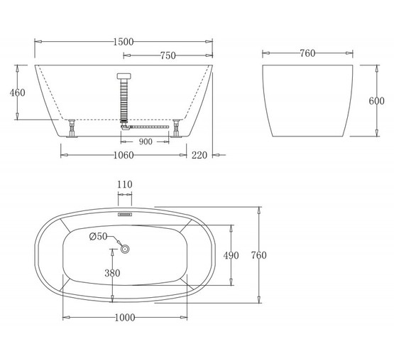 Акриловая ванна BelBagno BB72-1500 150x76