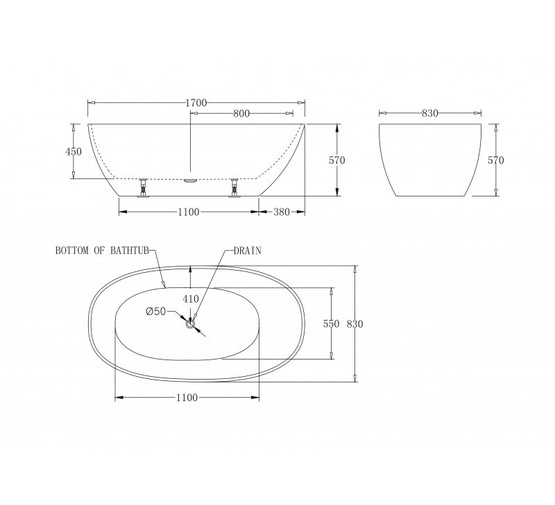 Акриловая ванна BelBagno BB80-1700 170x83