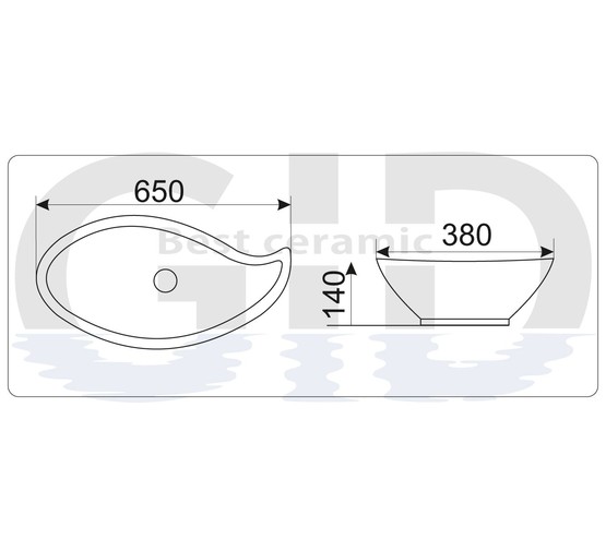 Раковина накладная GID 9052 65 см