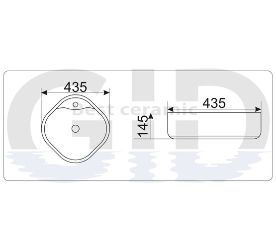 Раковина накладная GID 9442 44 см
