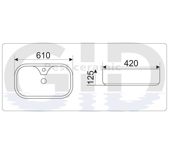 Раковина накладная GID 9446 61 см