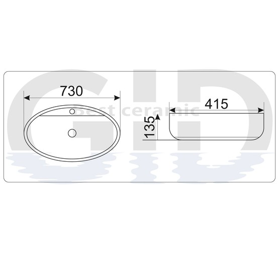 Раковина накладная GID 9435 73 см