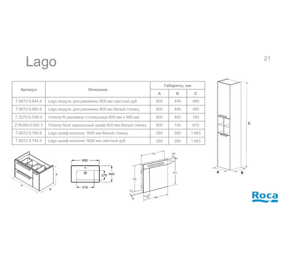 Тумба подвесная Roca Lago 80 белый