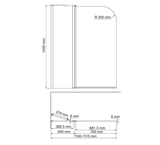 Шторка для ванны Wasserkraft Leinel 35P02-110 1100x1400 хром, прозр.стекло 