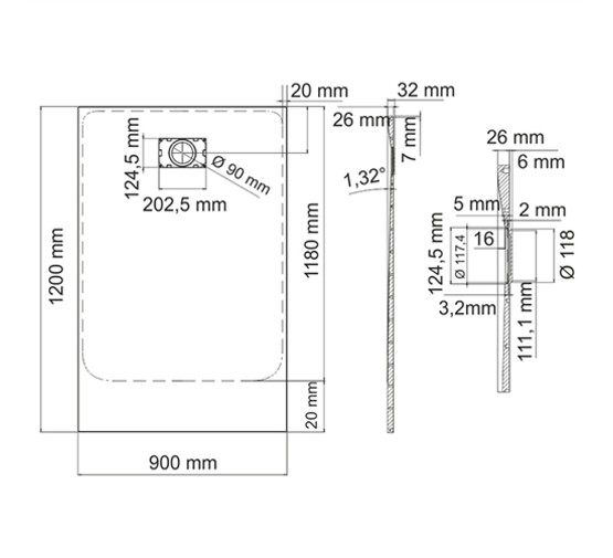 Душевой поддон Wasserkraft Elbe 74T04 1200x900 SMC текстурный черный