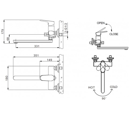 Смеситель для ванны Bravat Pure F6105161C-01A