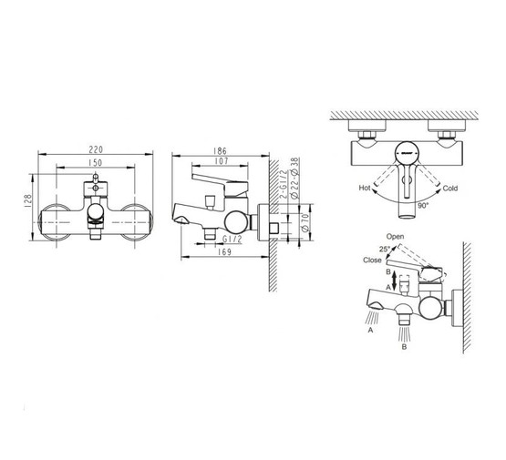 Смеситель для ванны Bravat Palase F6172217CP-01-RUS